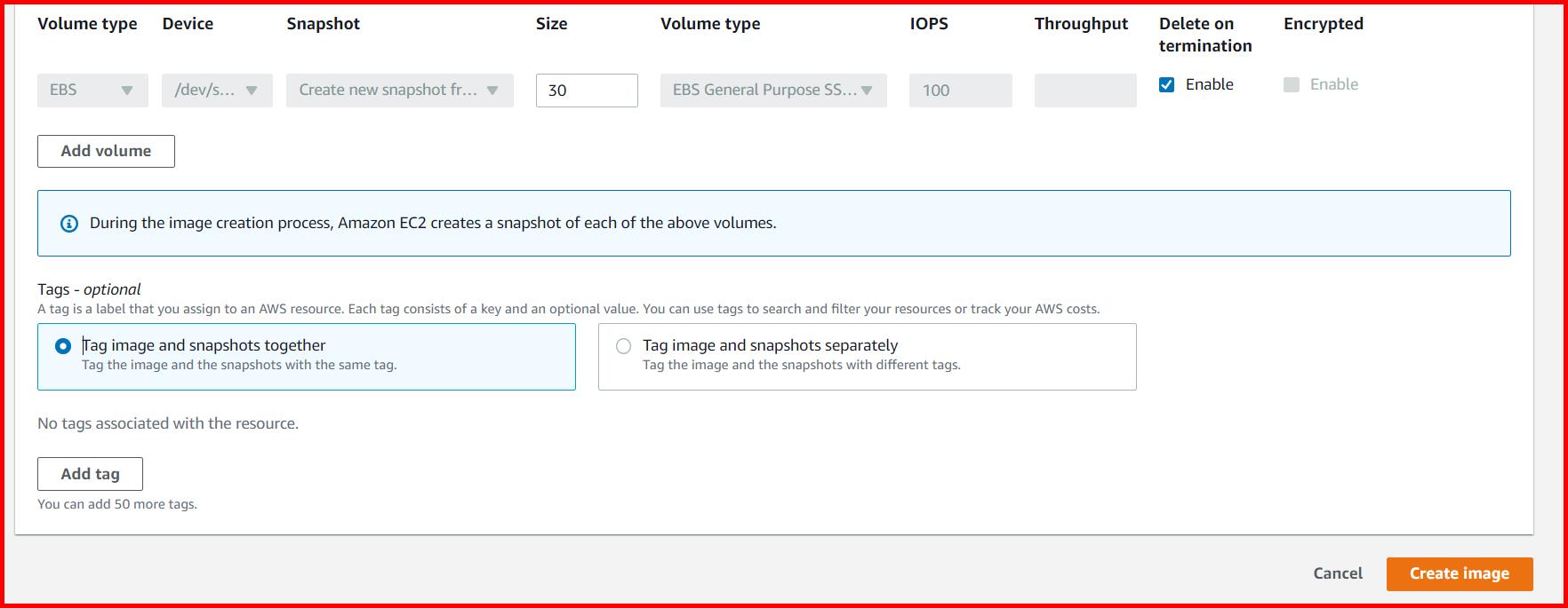 Picture showing the create image button for creating the new screen